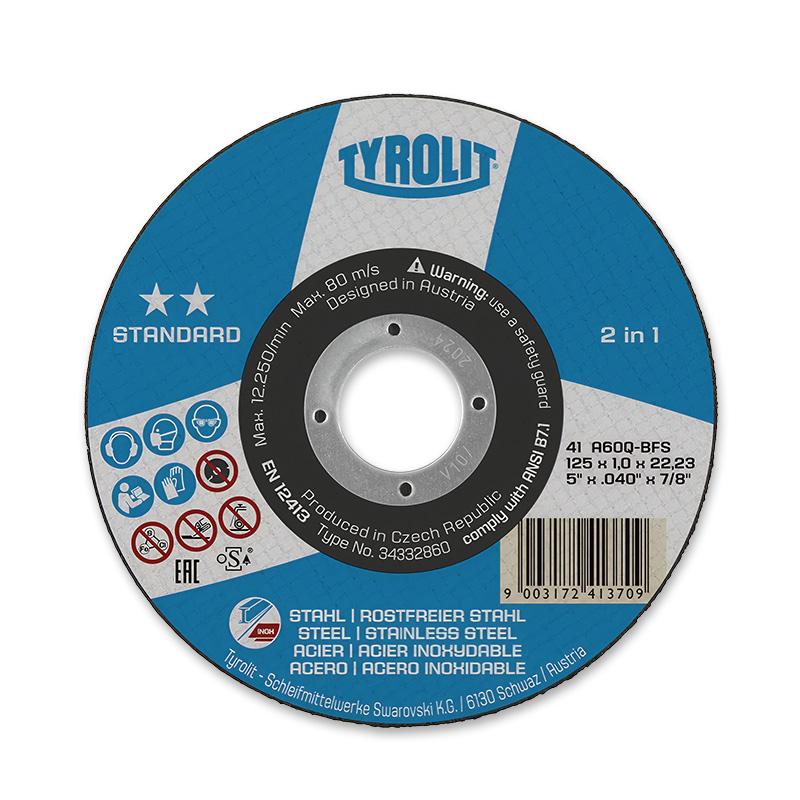 Отрезной армированный круг на бакелитовой связке 125х1.0х22.23, A 60 Q BFS. T-41